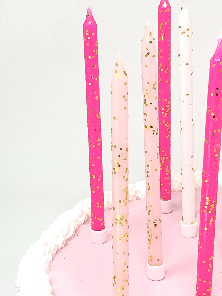 
            
                Load image into Gallery viewer, Pink &amp;amp; White Glittery Candles
            
        