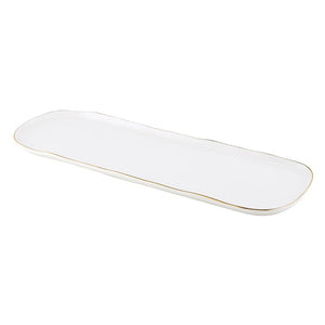 Long White & Gold Trimmed Ceramic Tray