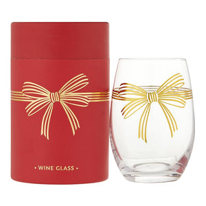 Gold Bow Stemless Wine Glasses