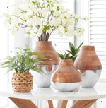 Wood and Silver Metal Vases