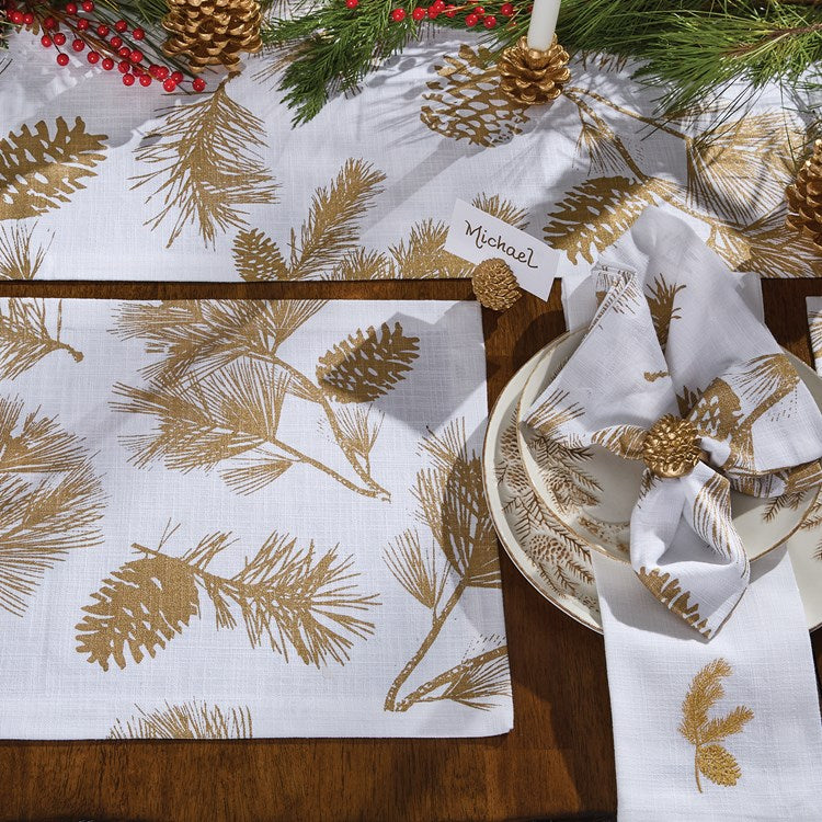 Gold Pine Embroidered Holiday Placemats