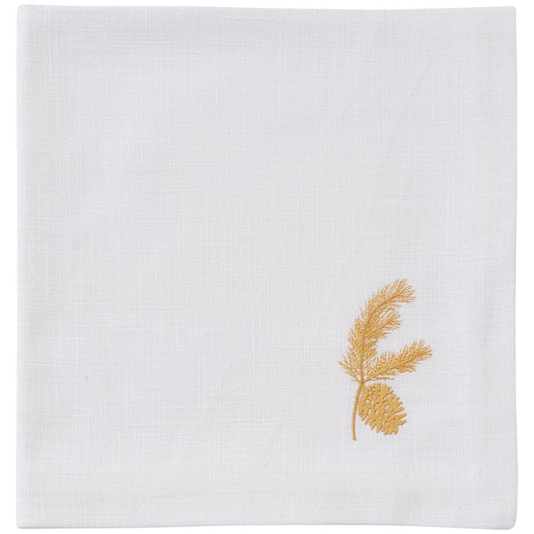 Gold Pine Embroidered Holiday Dinner Napkins