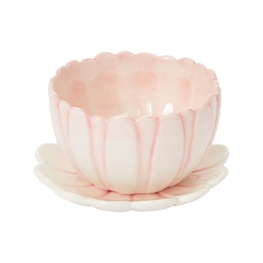 Pink flower pot with saucer