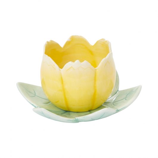 Yellow flower pot with saucer