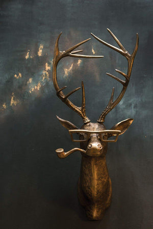 Stag with Glasses and Pipe Wall Decor