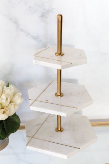 
            
                Load image into Gallery viewer, White Marble 3-Tiered Dessert Stand
            
        