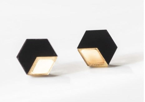 
            
                Load image into Gallery viewer, Black &amp;amp; Gold Belle Stud Earrings
            
        