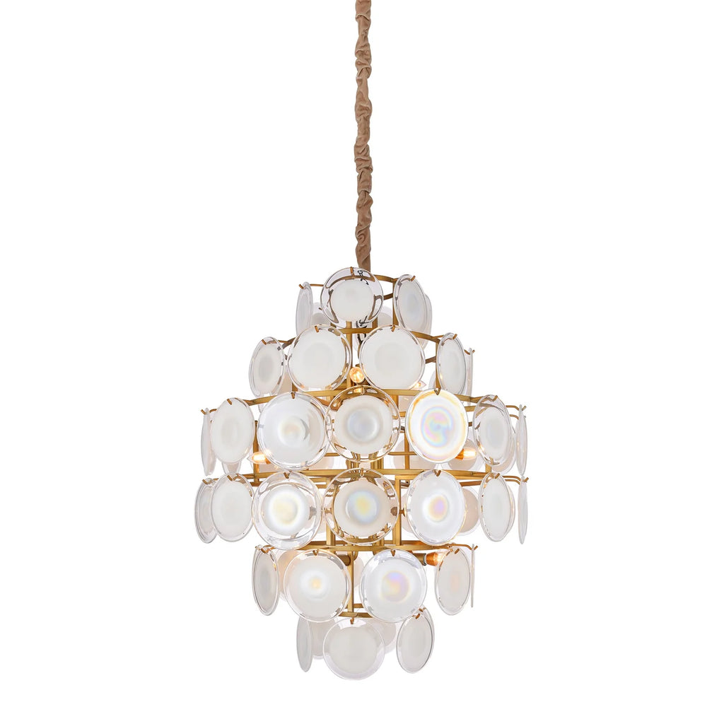 
            
                Load image into Gallery viewer, White Frosted Glass Disc Tiered Chandelier
            
        