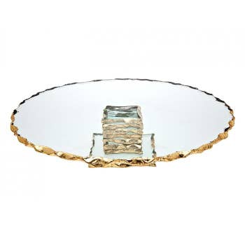 
            
                Load image into Gallery viewer, Organic Gold-Rimmed Glass Cake Stand
            
        