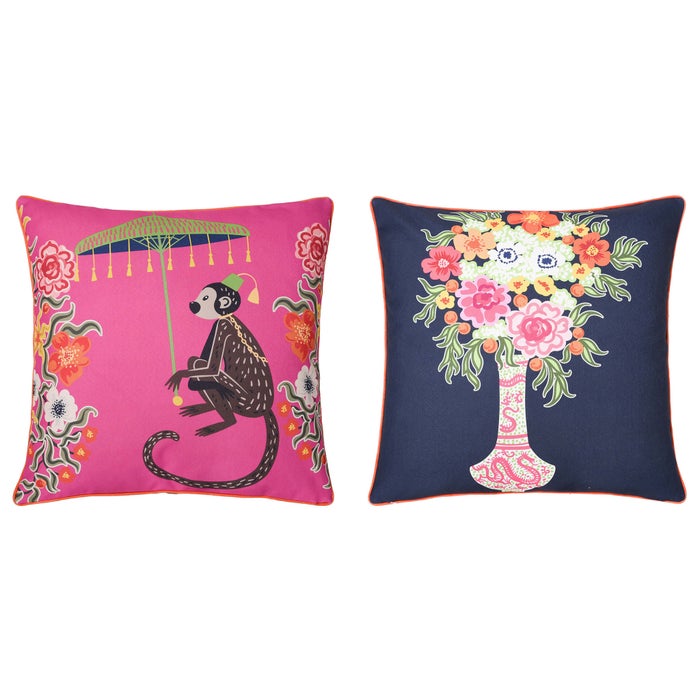 
            
                Load image into Gallery viewer, Monkey &amp;amp; Flowers Pillow
            
        