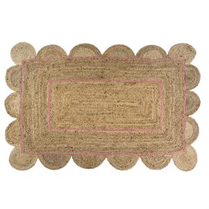 Scalloped Edge Jute Rug with Pink Accent