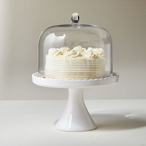 
            
                Load image into Gallery viewer, White Scalloped Edge Cake Stand with Dome
            
        
