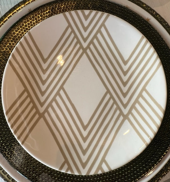 
            
                Load image into Gallery viewer, Gold &amp;amp; White &amp;quot;V&amp;quot; Salad Plate
            
        